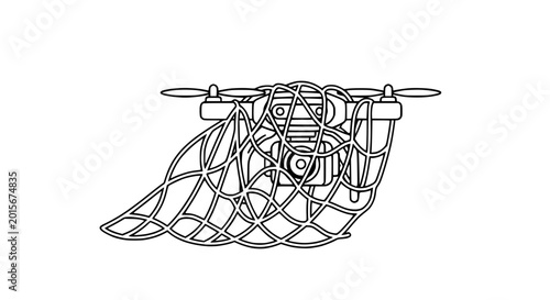 Photos Drone caught in net, aerial surveillance restriction, no-fly zone concept, illus
