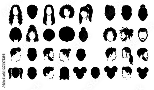 Fotografía Trendy hairstyle vector bundle with men women kids haircut and beauty silhouette