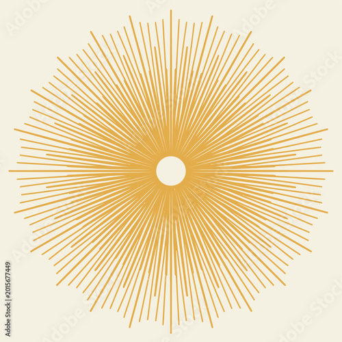 Gold Sunburst Bursting Rays Background Vector Element. Symmetric Celestial Star Graphic Design Icon for Luxury Spiritual Decorative Print Elements