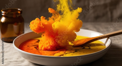 Vibrant Orange and Yellow Ink Splashing in Water