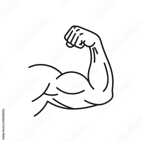 Bild auf Leinwand Linear vector icon of a muscular arm flexing, representing strength, bodybuildin