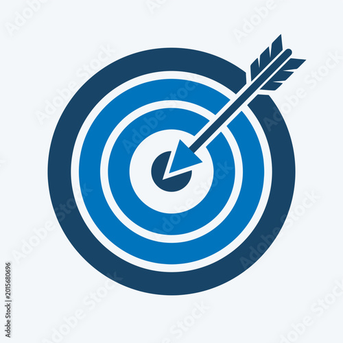 Abstract Blue Bullseye Target Icon with Arrow Pointing to Center Representing Precise Results