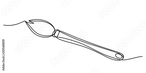 Bild auf Leinwand Paint brush drawn with a single continuous black line isolated on white backgrou