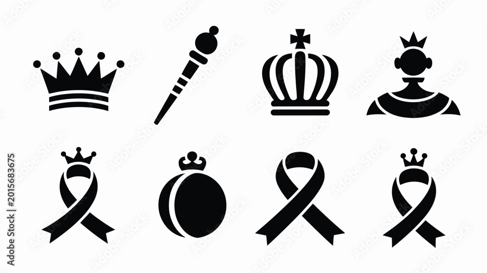 Fototapeta premium Kings birthday bundle logo silhouette royalty icons set