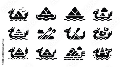 Bild auf Leinwand Vector illustration bundle featuring various sailboat and sea creature icons in