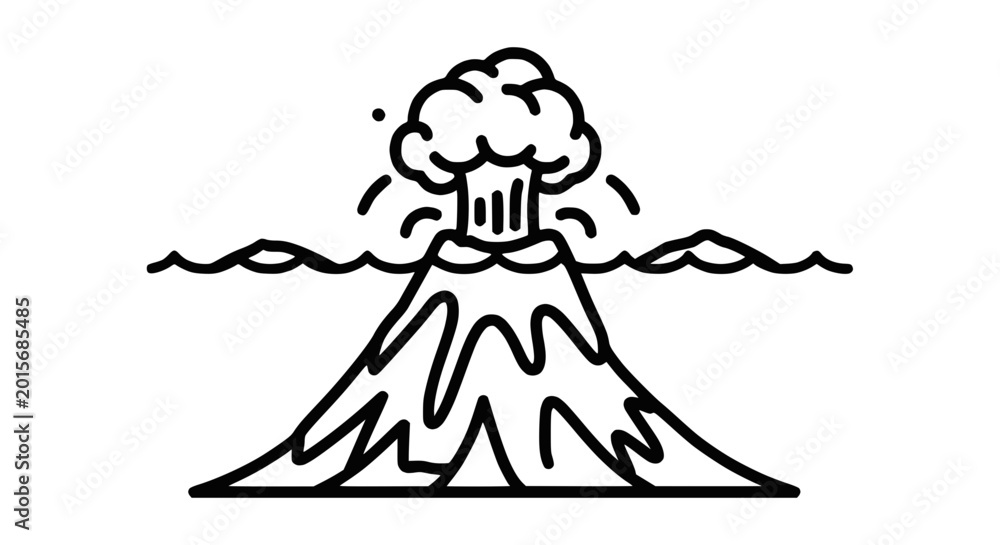 Fototapeta premium Volcano Eruption Line Art Icon - Simple Outline Illustration of Explosive Mountain