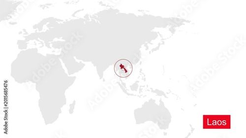 Laos Map Location Pointer Animation on World Map