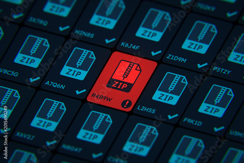 Canvastavla Cyber security scan interface showing a red infected ZIP file detected as a threat among safe verified blue files