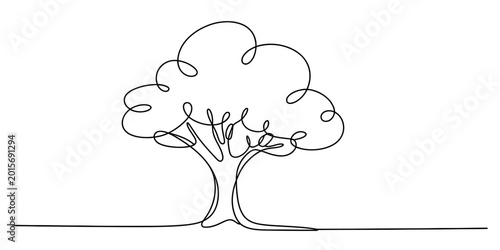 Foto Continuous single line drawing of a simple tree isolated on white background, Ve
