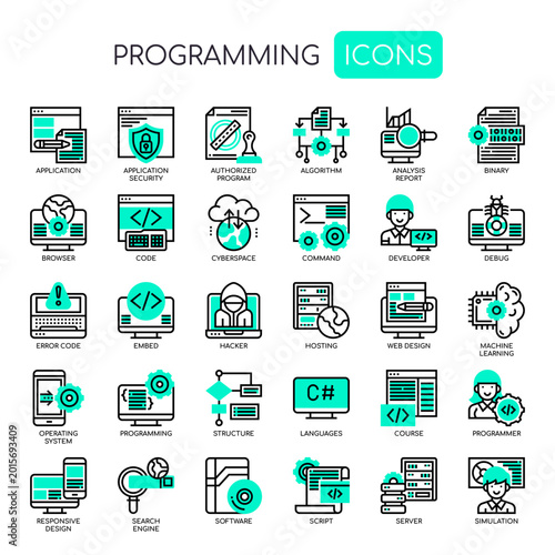 Slika na platnu Programming , Thin Line and Pixel Perfect Icons