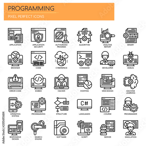 Slika na platnu Programming , Thin Line and Pixel Perfect Icons