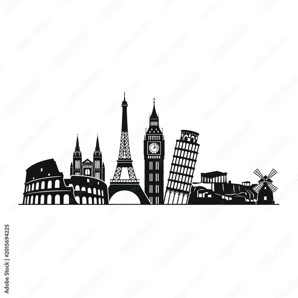 Obraz premium Famous Landmarks of the World Silhouette.