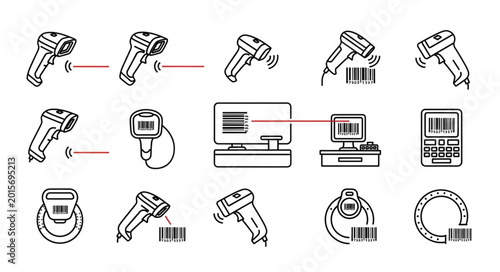 Barcode Scanner Icons Set Technology And Retail Operations.