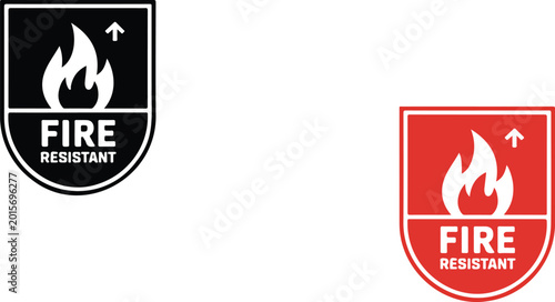 Foto Safety emblem illustration set with fire resistant shield badges, flame symbols