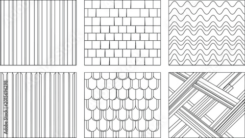 Foto Architectural hatch pattern vector set, CAD material texture swatches with brick
