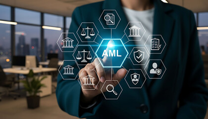 Anti Money Laundering Compliance Concept with AML Text and Digital Icons