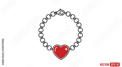 Canvas Print Red Heart Charm Bracelet, Elegant Chain Jewelry, Romantic Accessory, Love Symbol