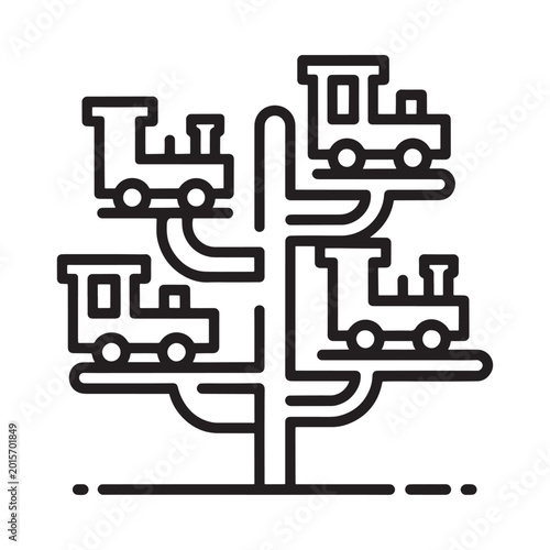 Train Shaped Tree Line Art Illustration Black And White