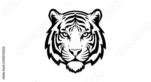 Canvas Print Stylized Tiger Face Black and White Illustration.