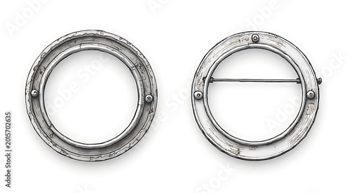 Worn Metal Circular Ring Elements on White Background