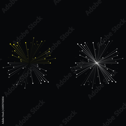 Abstract digital explosion or firework effect with radial lines and dots