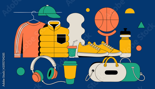 Vibrant sports retail store interior with athletic wear and accessories on display