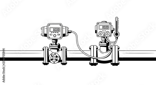 Industrial Pipeline with Digital Flow Meters and Sensors