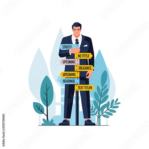 Businessman Standing Beside Directional Signpost for Decision Making