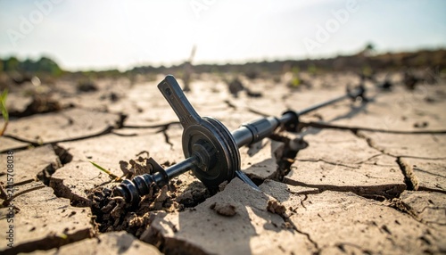 Unexploded Landmine Half Buried in Cracked Earth