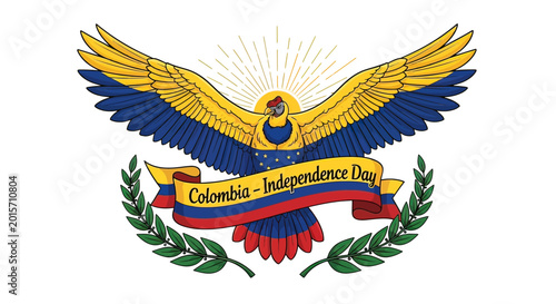Colombian Independence Day Eagle Emblem Illustration.