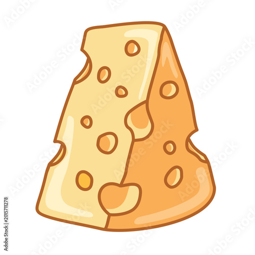 Vertical slice of emmental cheese with holes cartoon character