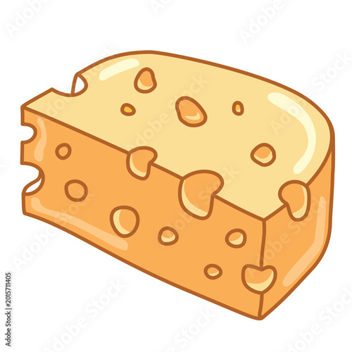 Large block of swiss cheese with holes cartoon character design