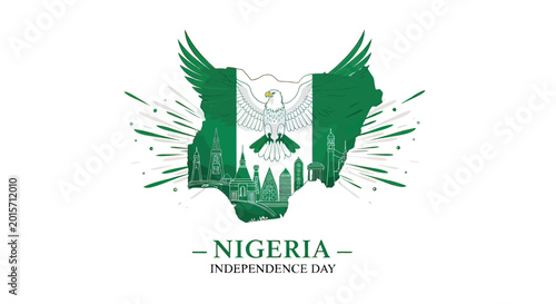 Nigeria Independence Day emblem with eagle and flag.