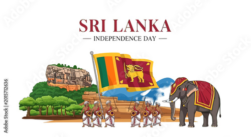 Sri Lankan Elephant with National Flag Illustration.