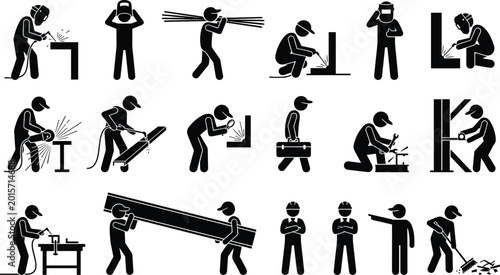 Fotografie Metal worker silhouette icons set featuring welding grinding cutting fabrication