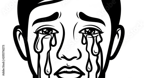 Fotografie Close up of a man crying with tears streaming down his face.
