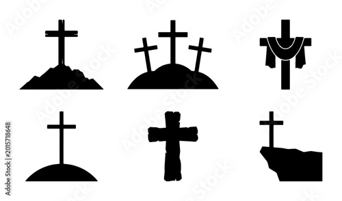 Konstfotografi Christian Cross Icons Set, Religious Symbols Vector Graphics, Faith and Spiritua