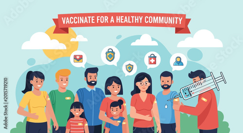 Foto Diverse Community Vaccinating for Health Protection, Syringe Injection, Shield I