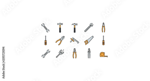 Foto Set of hand tools icons including hammer wrench pliers screwdriver and tape measure