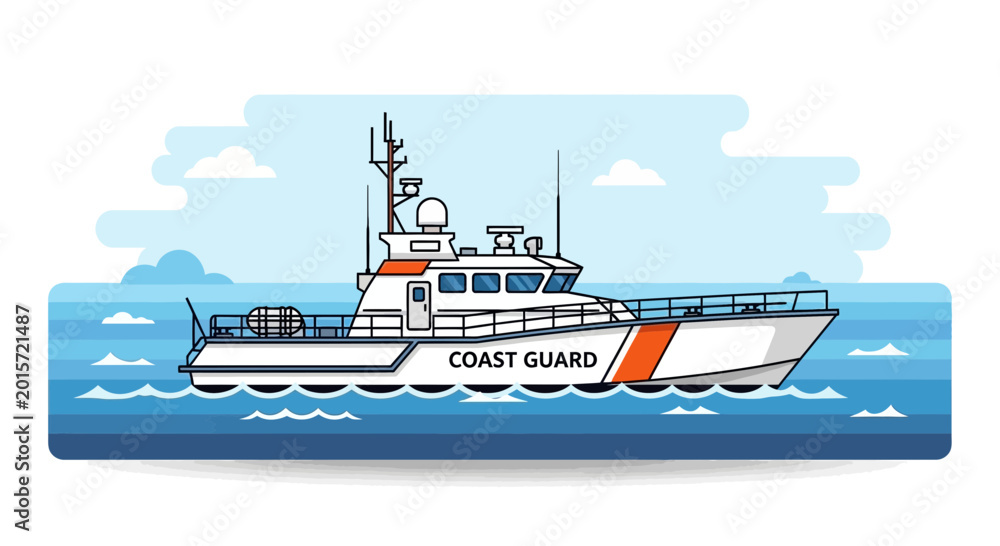 Fototapeta premium Coast Guard Patrol Boat Illustration - Maritime Security and Rescue Vessel