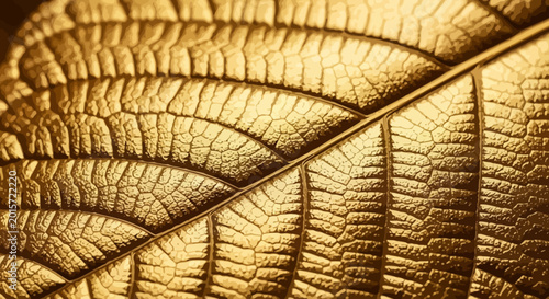 Golden Leaf with Visible Veins Structure.