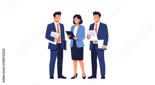 Three business professionals standing together.