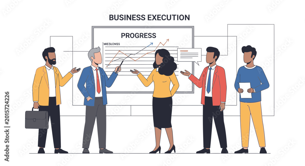 Obraz premium Business Meeting: Team Discussing Progress Chart