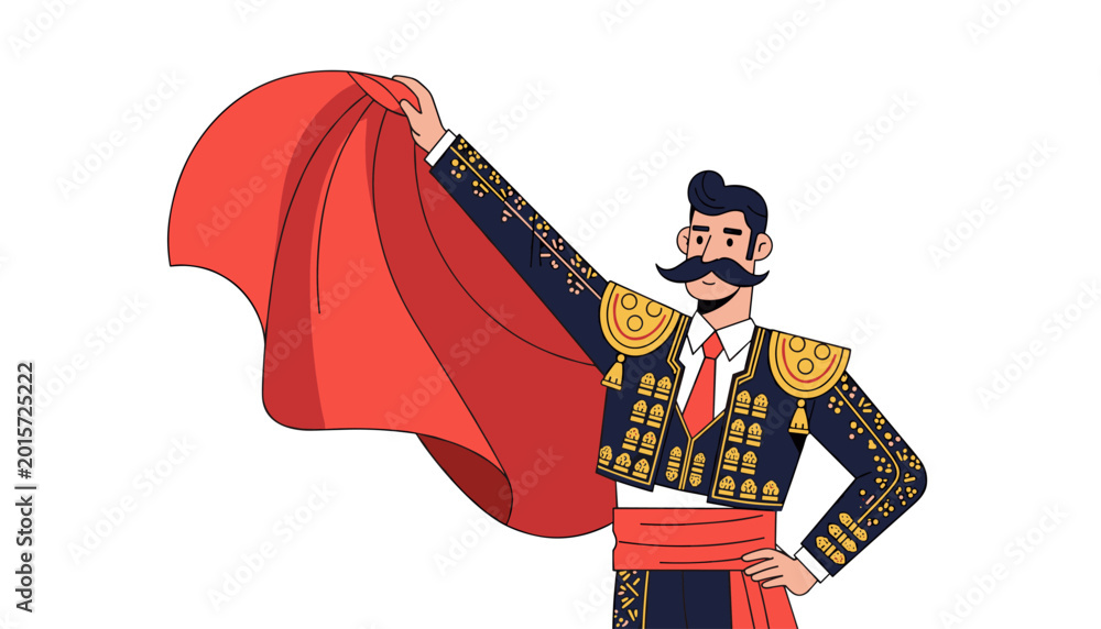 Obraz premium Matador Waving Red Cape During Traditional Spanish Bullfighting Performance