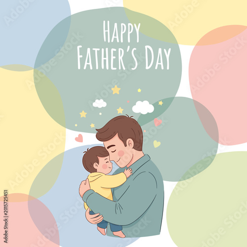 Happy fathers day illustration of a father holding his child tenderly with love and affection