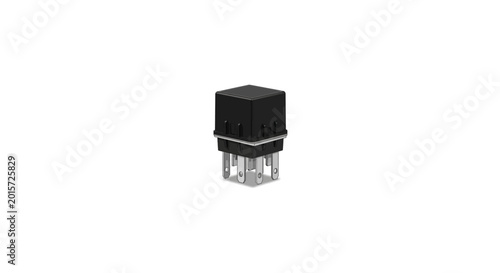 Canvastavla Small black automotive relay with four metal prongs isolated on white background