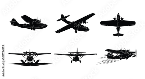 Schilderij op canvas Seaplane silhouettes vector illustration of twin engine floatplanes