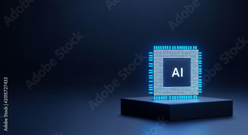 Exploring the cutting-edge future of artificial intelligence with a powerful, glowing AI chip symbolizing innovation and technological advancement