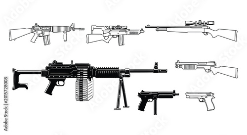 Photos Machine gun silhouettes with bipods vector illustration on white background