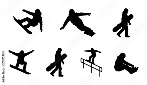 Bild auf Leinwand Snowboarder Silhouette Collection: Dynamic Action Poses, Winter Sports Vector Ic